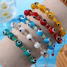 1 件可调节夏季波西米亚风彩色玻璃珠和玻璃眼手链，男女皆宜的完美珠宝 - 彩色 - 查看 5