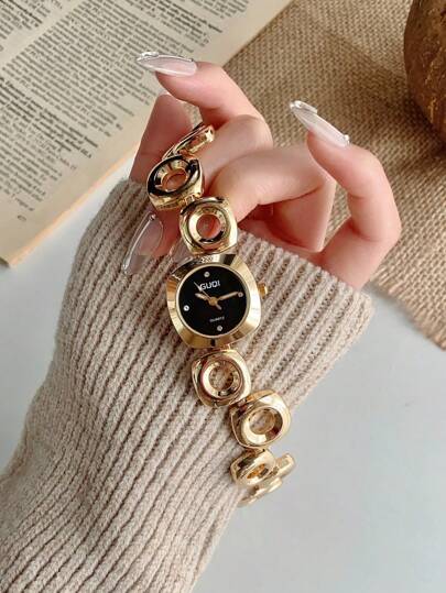 1 Stück goldfarbene modische Frauen Armbanduhr, elegant und vielseitig, geeignet für den täglichen Gebrauch, Geburtstagsgeschenk, Jahrestags-Geschenk usw.