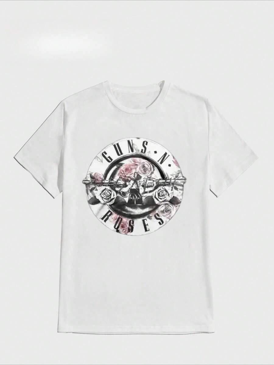 Camisa de algodón puro y pesado con impresión digital casual para hombres estilo de ocio camiseta con tema de Guns N Roses y estilo de fatiga (trabajo) para hombres - Blanco - Ver 1