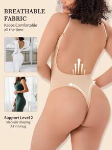Women Backless Shapewear Bodysuit Tummy Control Body Shaper Smooth Snatched Waist Thong Body Suit Slimming Body  Camisole - 米色 - 查看 6