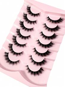 New 7Pairs Short Eye Lashes 3D Natural False Lashes Cat Eye Eyelashes 3D Fluffy Soft Cross Manga Lashes Wispy Natural Eyelash Extension