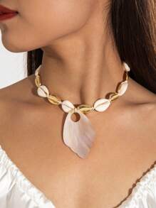 1 件时尚百搭波西米亚贝壳吊坠绳项链，适合女士，适合中东斋月活动、海滩派对、礼物（贝壳尺寸和数量各不相同） - 彩色 - 查看 2