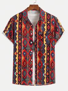 1. Summer Men's Textured Corduroy Printed Shirt Collar Short Sleeve Shirt, Vacation Style Revere Collar Button Casual Shirt, Lightweight Breathable Men's Textured Shirt, Casual Refined Men's Textured Shirt, Shirt Collar Short Sleeve Simple Elegant Commuter Shirt, Summer Beach Casual Shirt Collar Short Sleeve Top, Shirt Collar Design Broadens Shoulders Graceful Comfortable Versatile Casual Street Style Summer Shirt, Casual Men's Outfit - Red - View 5