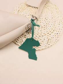 1pc Custom Name Text Solid Color PU Leather Simple Cute Map Pattern Car Keychain, Bag Charm - Multicolor - View 4