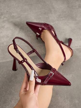 2025年新款夏季法式粗跟镂空包头高跟鞋，舒适漆皮高跟鞋，韩版时尚百搭法式正装高跟鞋，粗跟露背女凉鞋