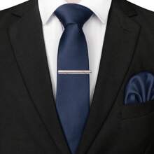 3-Piece Set: 2.36inch(6cm) Narrow Tie, Pocket Square, Tie Clip, Classic Combination, Men's Slim Fit Solid Color Silk Jacquard Tie Set, Suitable As Men's Gift, Suitable For Formal Occasions Such As Parties, Weddings, And Photo Shoots