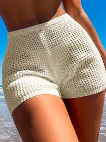 Summer Lace Tricot Beach Shorts With Elastic Waistband - Sand - View 1
