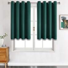 2入組遮光窗簾面板組,實心保溫環狀遮光窗簾,適用於臥室和客廳,隔光阻熱窗簾,增強房間隱私,適用於派對裝飾 - 墨綠色 - 查看 25