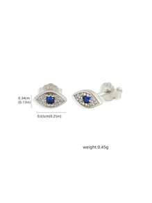 1 Pair S925 Sterling Silver Evil Eye Cubic Zirconia Stud Earrings For Women, Butterfly Backing Design With Blue Cubic Zirconia, 18K Gold Plated Hypoallergenic Jewelry, Fashionable & Suitable For Daily Wear Or Gift, Comes With Box - View 5