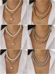 1pc Double Layer Beaded Asymmetrical Colorful Pendant Necklace, Elegant & High-End For Women