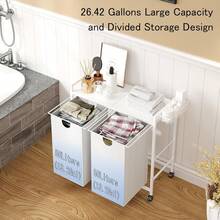 Cesto de ropa para habitación de lavandería o baño, cesto de ropa con 4 ruedas, clasificador de ropa con 2 bolsas extraíbles y desmontables, estante, marco de acero con carbono, 2 x 50 litros