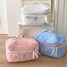 1 Pc 3 Colors Large Cute Bowknot Decoration Cosmetic Bag Portable Travel Large Makeup Storage Organizer Bag