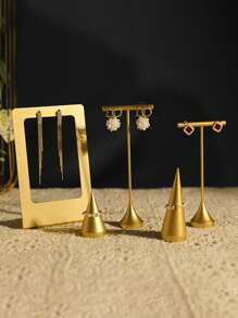 1PC/2PCS Jewelry Earrings Display Stand Holder T Bar Rack Tower Metal Earring Bracket Organizer Ear Studs Hanging Storage Shelf - Gold - View 1