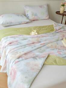 1pc Lightweight Summer Quilt, Summer Home Bedding For Bedroom, Guest Room, Hotel, Dormitory, Machine Washable Summer Duvet, Duvet Cover Only - Blue Pink - View 3