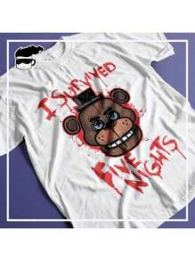 Fnaf T-Shirt Freddy Fazbear  Geek Nerd Shirt Blouse Unisex Male Female 100% Cotton Top Premium Streetwear New Release Various Colors!! Plus Size - 白色 - 查看 1