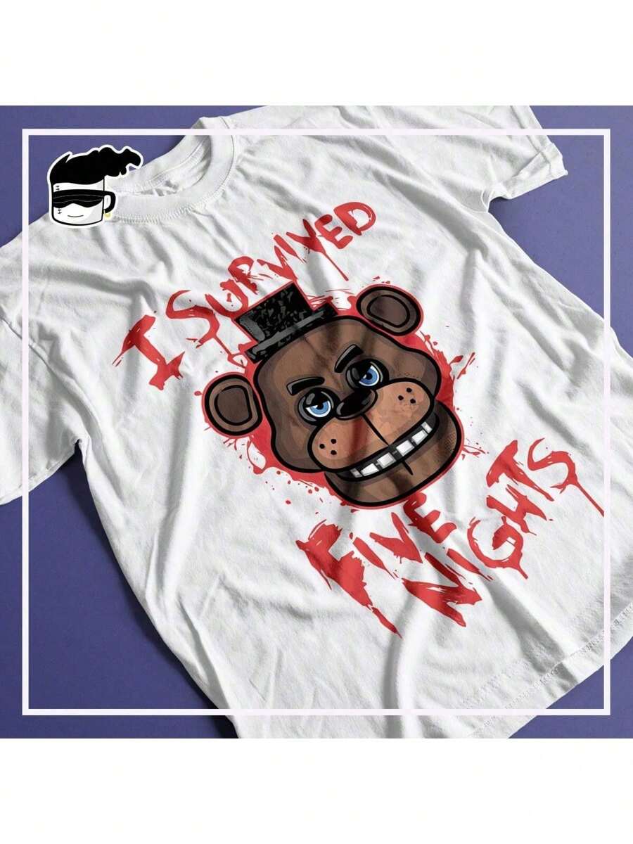 Fnaf T-Shirt Freddy Fazbear Geek Nerd Shirt Blouse Unisex Male Female 100% Cotton Top Premium Streetwear New Release Various Colors!! Plus Size - 白色 - 查看 1