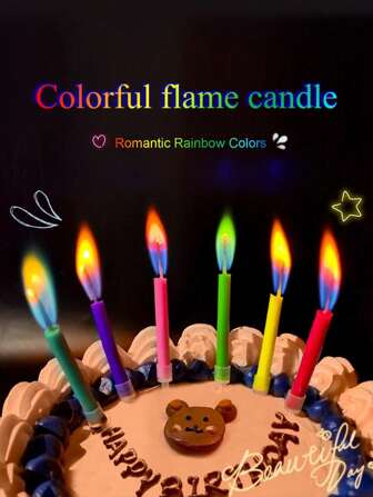 5pcs/6pcs/12pcs Rainbow Flame Birthday Candles, Vibrant Colors, Suitable For Birthday Cakes, Weddings, Parties, Romantic Dinners, Valentine's Day Ceremonies, Photo Props (For Kids & Adults) Gifts Graduation