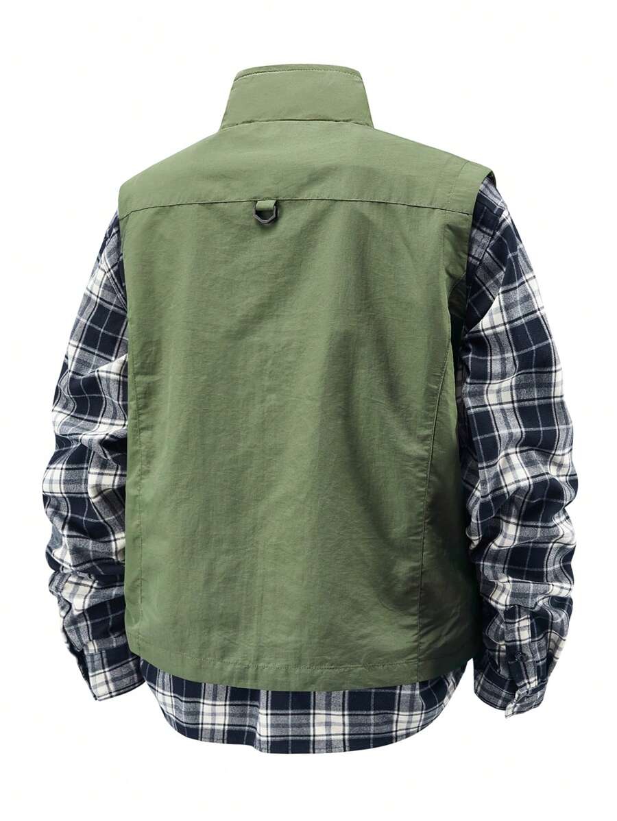 Men's Outdoor Vest Jacket, Lightweight Casual Hiking Fishing Stand Collar Workwear Waistcoat, Spring & Summer