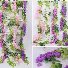 1 件人造紫藤花环，婚礼装饰挂墙花藤，节日装饰，花园装饰藤蔓，户外栅栏花环假花，婚礼天花板悬挂装饰花藤，管道缠绕人造藤