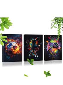 Abstract Football Player Framed Canvas Wall Art, 3pcs Ready-To-Hang Poster Set For Bedroom, Living Room, Dining Room Home Decor Gifts Birthday Graduation