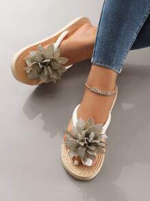 Tongs à motif floral doux pour femmes, chaussons de plage