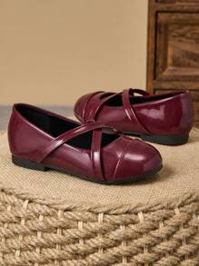 1 Paio di scarpe da vestire in pelle per bambine, colori rosso vino, rosso, verde, scarpe da principessa per scuola, eventi e feste, punta tonda, in morbida pelle, scarpe di bon ton, stile carino e alla moda per l'accademia