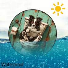 Cartel de pared de madera con borde de 8 pulgadas con un Border Collie leyendo un periódico, resistente al agua y a los rayos UV, con agujeros perforados previamente para una fácil instalación, decoración humorística para el baño