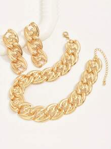 Fashionable Luxury Charm Metal Chain Earrings Necklace Bracelet Jewelry Set For Women, Gift For New Year Party, Mother's Day, Valentine's Day