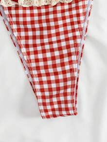 PEPPERMOLLY 全新柔软波尔卡圆点蕾丝荷叶边蝴蝶结装饰吊带性感派对比基尼套装，女士优雅夏季海滩时尚泳装