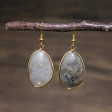 1 对新款波西米亚风简约天然石不对称吊坠耳环欧美流行配饰珠宝 - Lapis Lazuli - 查看 8