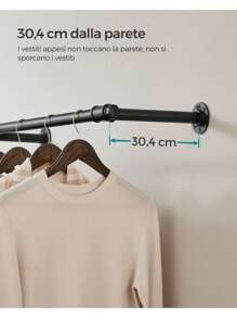 SONGMICS Set di 2 Attaccapanni da Muro, Barra Appendiabiti da Parete, Stile Industriale, Salvaspazio, 30,4 x 170 x 7 cm, Portata di 68 kg, Montaggio Facile, per Piccolo Spazio, Nero - Tagli Unica - Visualizzare 5