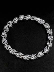 1pc Fashionable Cubic Zirconia Copper Inlaid Zirconia Women's Adjustable Silver Color Bracelet, Daily Wear
