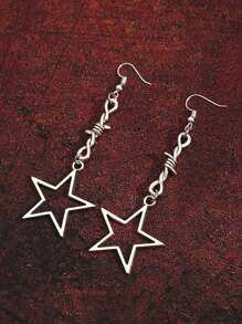 Gothic Punk Style Star & Thorn Dual Pendant Drop Earrings For Women