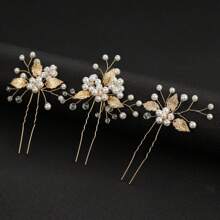 7pcs/Set Handmade White Pearl, Alloy Leaves & Flowers Decor Hairpin Set, Bridal Hair Accessories For Wedding Dress Elegant Valentine's Day Accessories