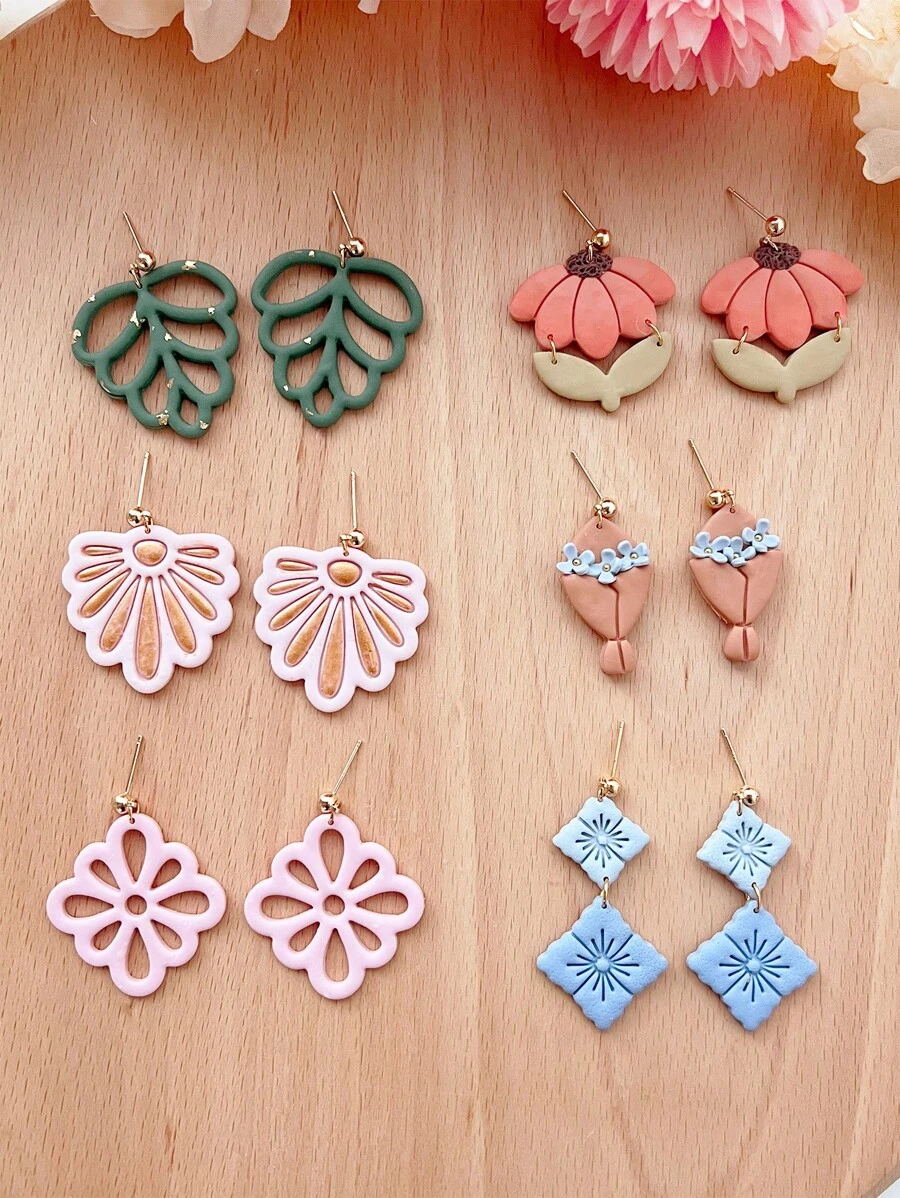 Bộ khuôn cắt đất sét polymer phong cách Boho hình hoa, khuôn cắt khuyên tai bằng đất sét polymer hình mùa xuân, dụng cụ dập khuôn khuyên tai bằng đất sét polymer, bộ dụng cụ làm trang sức bằng đất sét, khuôn khuyên tai bằng đất sét, chất liệu PLA, quà tặng khuyên tai tự làm. - Hồng - Xem 1
