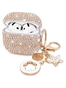 1pc Glittering Star Studded Earphone Case, Shiny Hardshell PC Protective Phone Cover With Keychain Compatible With Apple 1/2/3/Pro/Pro 2, Women