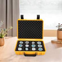 Portable Yellow Plastic Watch Box With 12 Compartments, Stainless Steel Lock Hole, Rounded Corners, 100kg Capacity For Watch Storage And Travel Back To School Dormitory Storage - Yellow - View 1