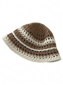 1pc Women's Breathable Bucket Hat, Hollow Striped Sun Protection Hat For Spring/Summer, Suitable For Outdoor Activities, Leisure, And Fashion - Multicolor - View 7