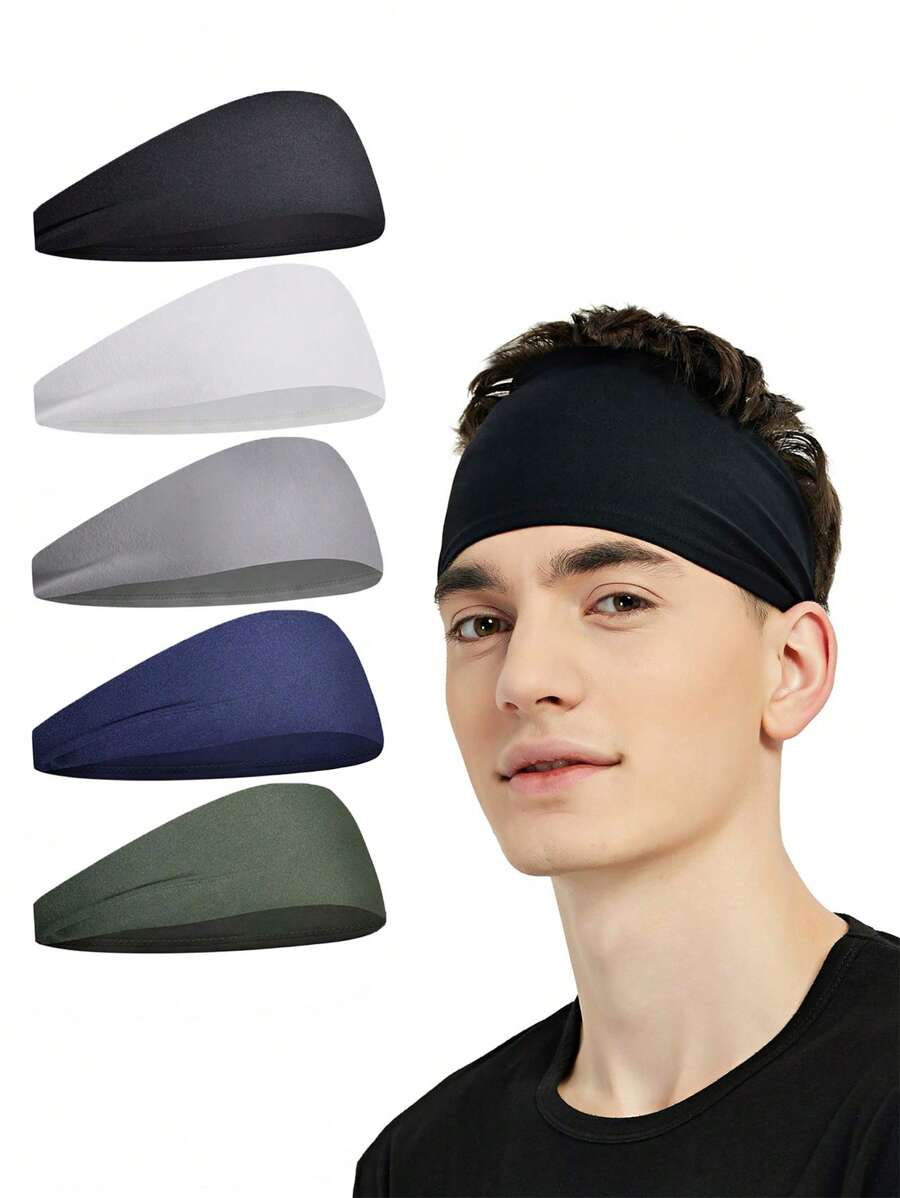 Sports Headbands For Men (1/5 Packs),Moisture Wicking Workout Headband, Sweatband Headbands For Running,Cycling,Football,Yoga,Hairband For Women And Men