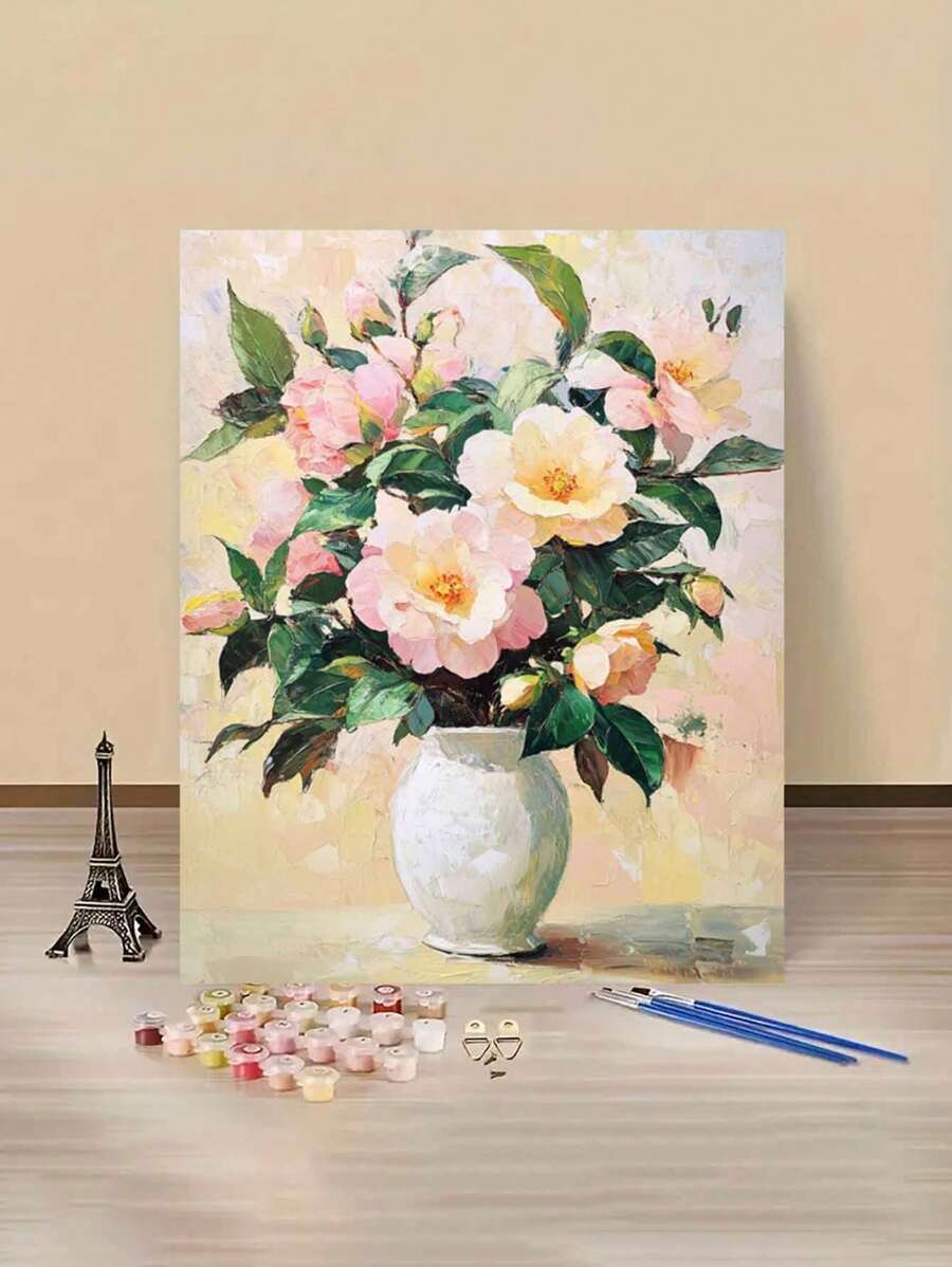花卉DIY数字油画套装,适合初学者,图案超清晰,颜料丰富易用,轻松创作杰作,非常适合装饰和送礼,性价比高,图案丰富,颜料持久,在家体验绘画大师的成就,无框,40x50cm - 白色 - 查看 1