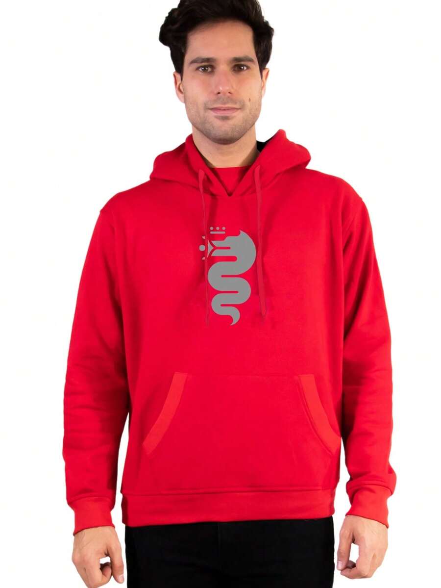 Alfa Romeo Men's Solid Color Drawstring Design Sweatshirt With Pocket - Red - View 1