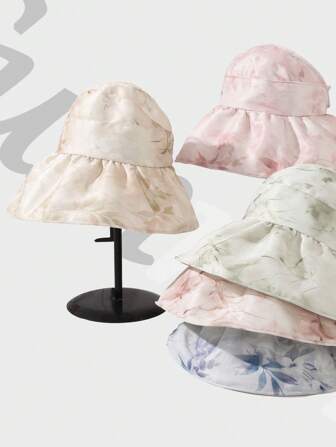 1 件女士纯色太阳帽，休闲波西米亚复古宫廷风格，适合派对、街头、薄纱花帽，适合日常外出、沙滩旅行、透气防晒、时尚渔夫帽