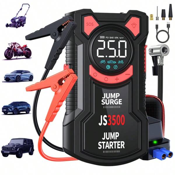 2025 New 3500A Car Jump Starter With Air Compressor, 150PSI Beta01 Battery Pack, Safe Car Jumper Box With Display, Emergency Light