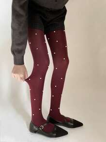 1Pair Autumn And Winter New Gray Tie Love Pantyhose Vintage White Love Color Contrast Wine Red Slimming Outer Wear Socks