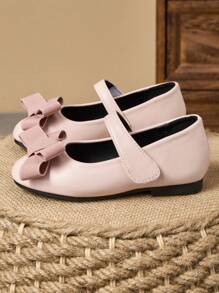 1 Paio di scarpe in pelle rosa per bambine, scarpe da principessa per cerimonie per bambini, ballerine con punta tonda e fiocco, adatte per performance di coro, scarpe scolastiche carine e alla moda