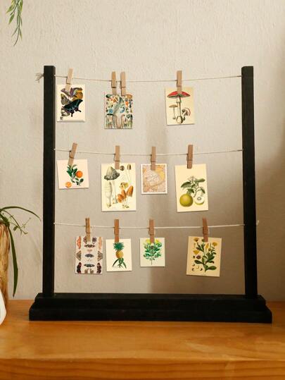 1Pc Rustic Wooden Photo Display Stand – Hanging Picture Holder With 12 Clips, Freestanding Frame For Polaroids, Cards & Memories, Wedding Table Decor, Spring & Summer Home Decoration, Perfect Mother's Day Gift