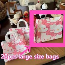 Sanrio 20-Piece Portable Tote Bag, Cute Cartoon Image Design, Ideal For Birthday Gifts And Shopping, Large Capacity, Pink And White Gift Wrap Tote Bag
