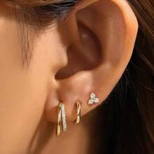 6pcs Smooth Zirconia Stud Earring Set, Suitable For Women's Daily Outfit - Earrings Set - View 2