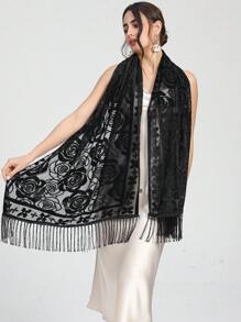 1pc Delicate Embroidery Flower Pattern Square Scarf With Ruffle Edge, Versatile Elegant Women Neckerchief - Multicolor - View 7