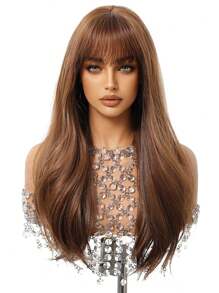 Linen Brown Butterfly Haircut Curly 22 Inch Hair Wigs For Women Girls Synthetic Wavy Hair Replacement Wigs Music Festival For Women To Achieve A Cute Look Easily Wear Halloween